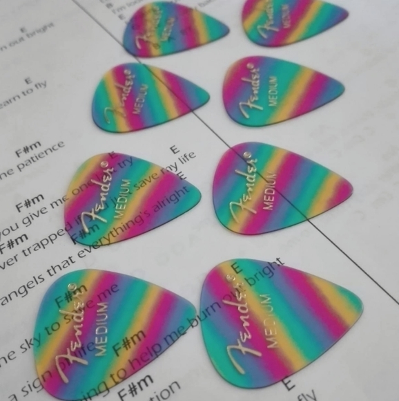 New Unique Colorful Handmade Guitar Pick Silver/Gold Drop Hook Earrings - Picture 8 of 16